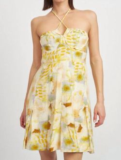 Style 1-250941117-2696 En Saison Yellow Size 12 Mini Sorority Halter Summer Cocktail Dress on Queenly