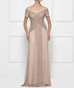 Style 1-3439479491-238 Rina Di Montella Gold Size 12 Sheer Tall Height Straight Dress on Queenly