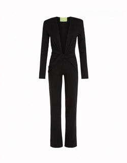 Style 1-3467363907-1572 GAUGE 81 Black Size 42 Plunge Plus Size Floor Length Jumpsuit Dress on Queenly