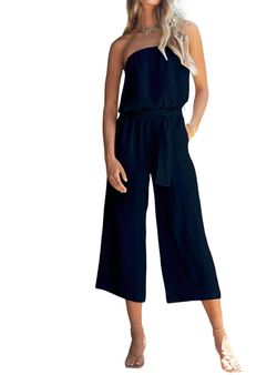 Style 1-3516302996-3855 bishop + young Blue Size 0 Floor Length Tall Height Polyester Strapless Jumpsuit Dress on Queenly