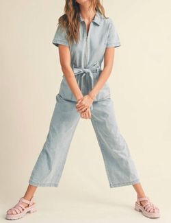 Style 1-3596630069-2791 MIOU MUSE Blue Size 12 Pockets Tall Height Belt Jumpsuit Dress on Queenly