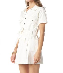 Style 1-3804397205-2696 Tart Collections White Size 12 Pockets Belt Mini Cocktail Dress on Queenly