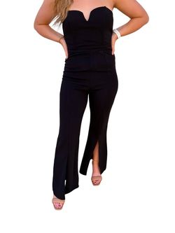 Style 1-3812679504-2791 entro Black Size 12 Plus Size Side Slit Jumpsuit Dress on Queenly