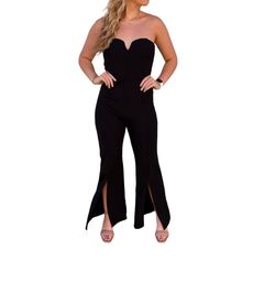 Style 1-3812679504-2791 entro Black Size 12 Tall Height Side Slit Jumpsuit Dress on Queenly