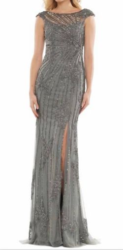 Style 1-3876939997-98 Marsoni by Colors Silver Size 10 Lace Floor Length Side slit Dress on Queenly