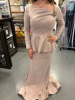 Style 1-4006584845-2168 JOVANI Nude Size 8 Fitted Tall Height Long Sleeve Straight Dress on Queenly