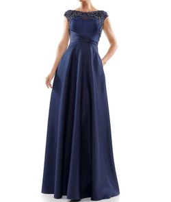 Style 1-412962733-98 Marsoni by Colors Blue Size 10 Navy Flare Sleeves Straight Dress on Queenly