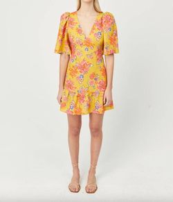 Style 1-463204384-649 RHODE Yellow Size 2 Sleeves V Neck Mini Cocktail Dress on Queenly