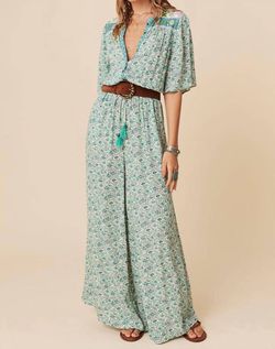 Style 1-490011074-2901 SPELL Green Size 8 V Neck Floral Mini Jumpsuit Dress on Queenly