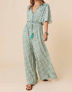 Style 1-490011074-2901 SPELL Green Size 8 Floor Length V Neck Sleeves Jumpsuit Dress on Queenly