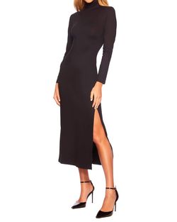 Style 1-518984391-2696 Susana Monaco Black Size 12 Plus Size Side Slit High Neck Cocktail Dress on Queenly