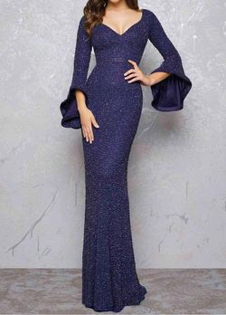 Style 1-743606581-238 MAC DUGGAL Blue Size 12 Floor Length 1-743606581-238 Long Sleeve V Neck Straight Dress on Queenly