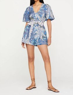 Style 1-821593131-1498 Marie Oliver Blue Size 4 Custom Floral Belt Mini Jumpsuit Dress on Queenly