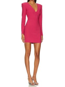 Style 1-892470195-2901 Amanda Uprichard Pink Size 8 Long Sleeve Fringe Magenta Cocktail Dress on Queenly
