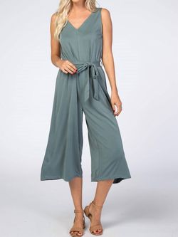 Style 1-916265270-2791 SHE + SKY Green Size 12 V Neck Belt Jumpsuit Dress on Queenly