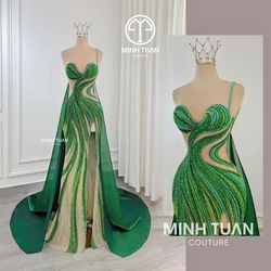 Minh Tuan Couture Multicolor Size 0 Floor Length Jersey Custom Side slit Dress on Queenly