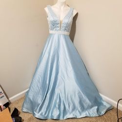 Sherri Hill Blue Size 6 Jersey Satin Pockets Ball gown on Queenly
