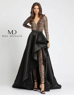Style 67369 Mac Duggal Multicolor Size 12 Plunge Floor Length Jumpsuit Dress on Queenly