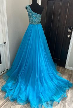 Style JKC8 Johnathan Kayne Couture Blue Size 4 Johnathan Kayne Short Height One Shoulder Floor Length Ball gown on Queenly