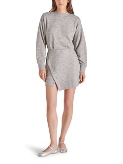 Style 1-2142196701-2791 STEVE MADDEN Gray Size 12 Long Sleeve Sleeves Cocktail Dress on Queenly