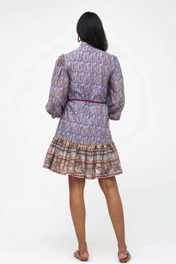 Style 1-2241268786-3471 Oliphant Purple Size 4 High Neck Belt Mini Tall Height Cocktail Dress on Queenly