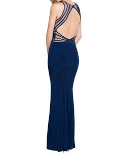 Style 1-2315119297-2168 Terani Couture Blue Size 8 Keyhole Tall Height Floor Length Straight Dress on Queenly