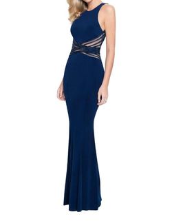 Style 1-2315119297-2168 Terani Couture Blue Size 8 Military Keyhole Sheer Straight Dress on Queenly