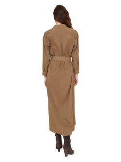 Style 1-2399342454-3011 XIRENA Brown Size 8 Side Slit High Neck Straight Dress on Queenly