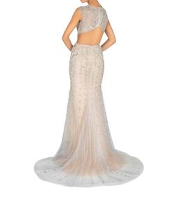 Style 1-2567914080-2168 Terani Couture Silver Size 8 Train Jewelled Straight Dress on Queenly