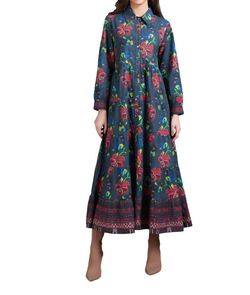 Style 1-2608698754-3816 RO'S GARDEN Blue Size 16 Print High Neck Straight Dress on Queenly