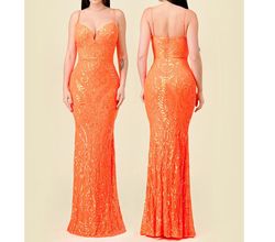 Style Formal Neon Orange Sequin Prom Wedding Guest Mermaid Dress Orange Size 2 Mermaid Dress on Queenly