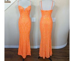Style Formal Neon Orange Sequin Prom Wedding Guest Mermaid Dress Orange Size 2 Mermaid Dress on Queenly
