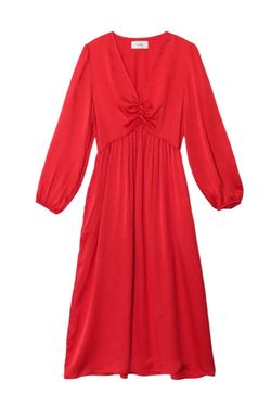 Style 1-2697354157-3236 XIRENA Red Size 4 Sleeves Silk V Neck Cocktail Dress on Queenly
