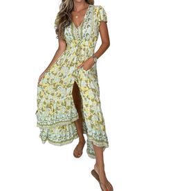 Style 1-2756717907-2696 Dean Alan Yellow Size 12 Side Slit Tall Height Cocktail Dress on Queenly