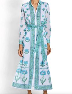 Style 1-2785043525-3011 bella tu Green Size 8 Floor Length Sleeves High Neck Print Straight Dress on Queenly