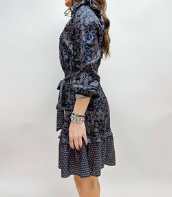 Style 1-2803577599-2696 current air Blue Size 12 Long Sleeve Floral Belt Navy Cocktail Dress on Queenly