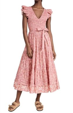 Style 1-283089151-3011 Cleobella Pink Size 8 Sleeves Floral Belt Cocktail Dress on Queenly