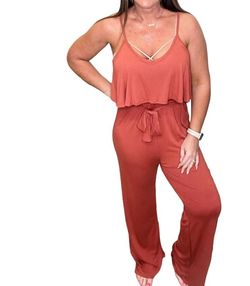 Style 1-3431661381-3011 Lovely Melody Brown Size 8 Spandex Polyester Pockets Jumpsuit Dress on Queenly