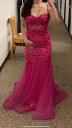 Blondie Nites Pink Size 0 Floor Length Plunge Pageant Mermaid Dress on Queenly
