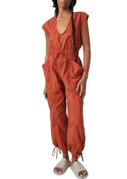 Style 1-3933234193-3236 Free People Red Size 4 Tall Height Floor Length Mini Jumpsuit Dress on Queenly