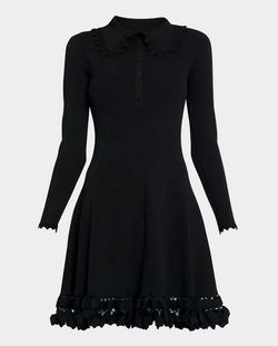 Style 1-3934993037-3236 Ulla Johnson Black Size 4 Long Sleeve Mini Ruffles Cocktail Dress on Queenly