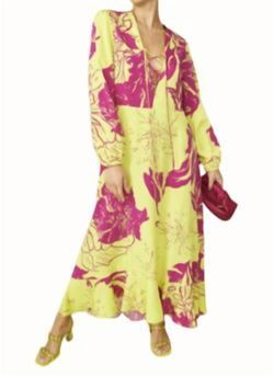 Style 1-4138279075-2892 JAYLEY Yellow Size 12 Tall Height Magenta Pattern Straight Dress on Queenly