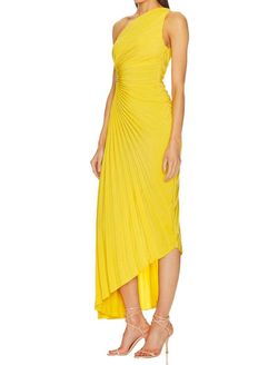 Style 1-4181908885-1498 A.L.C. Yellow Size 4 One Shoulder Mini Side slit Dress on Queenly