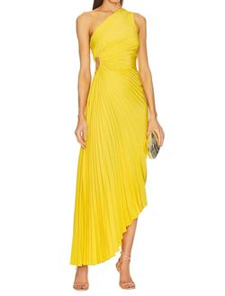 Style 1-4181908885-1498 A.L.C. Yellow Size 4 Black Tie Polyester Side slit Dress on Queenly