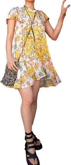 Style 1-4220206575-2901 Free People Yellow Size 8 Mini Ruffles Free Shipping Print Cocktail Dress on Queenly