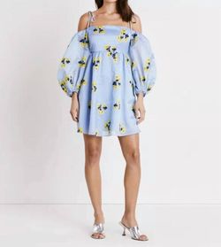 Style 1-507349044-1498 TANYA TAYLOR Blue Size 4 Fitted Print Mini Cocktail Dress on Queenly