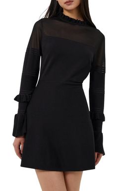 Style 1-682216862-2696 FRENCH CONNECTION Black Size 12 Sleeves Sheer Mini Cocktail Dress on Queenly