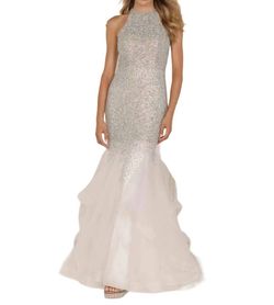 Style 1-829583989-1901 Terani Couture Silver Size 6 Polyester Ivory Mermaid Dress on Queenly