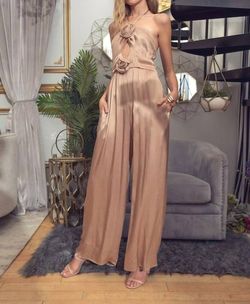 Style 1-1232271941-3011 Illa Illa Brown Size 8 Cut Out Satin Jumpsuit Dress on Queenly