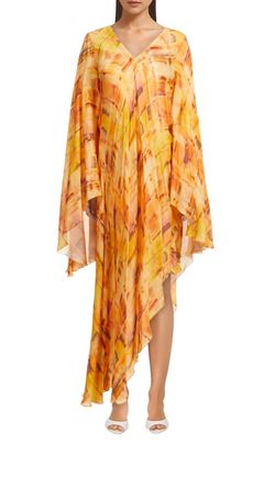 Style 1-1241330362-3471 cult gaia Yellow Size 4 Floor Length Print Straight Dress on Queenly